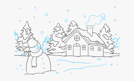 Зимний пейзаж карандашом для срисовки