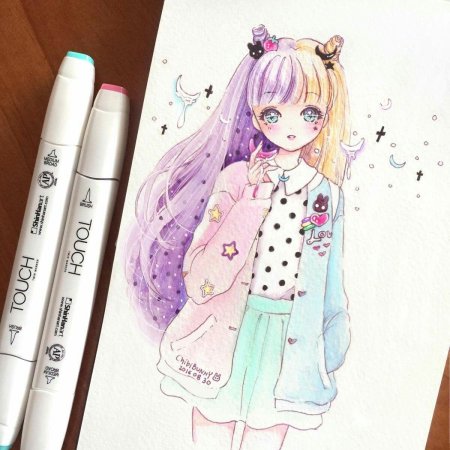 Кавайные рисунки в скетчбуке