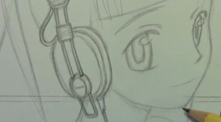 Аниме карандашом с наушниками