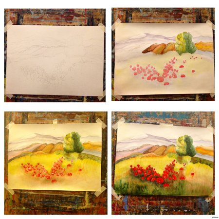 Поэтапное рисование пейзажа акварелью