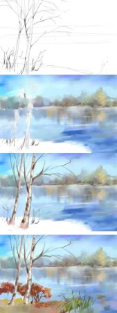 Последовательное рисование пейзажа