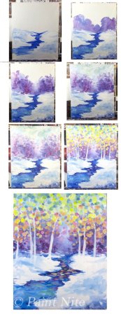 Зимний пейзаж акварелью поэтапно для начинающих