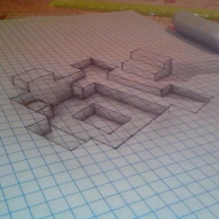 3д рисунки по клеточкам в тетради