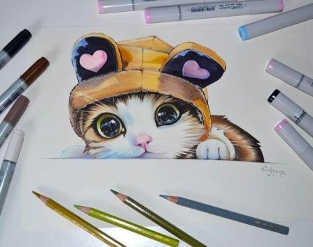 Котенок скетч маркерами