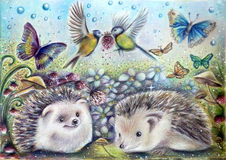 Картина ежиха с ежатами