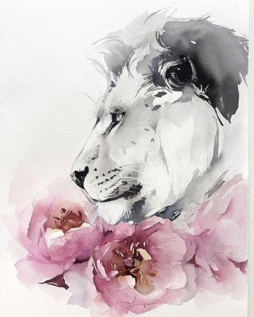 Наталья Каданцева акварель львы