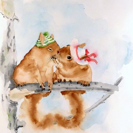 Забавные животные акварелью