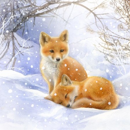 Зимний пейзаж с лисой