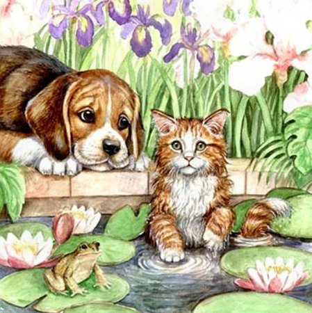 Картина котик и собачка