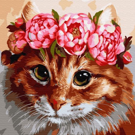 Кошка в венке из цветов