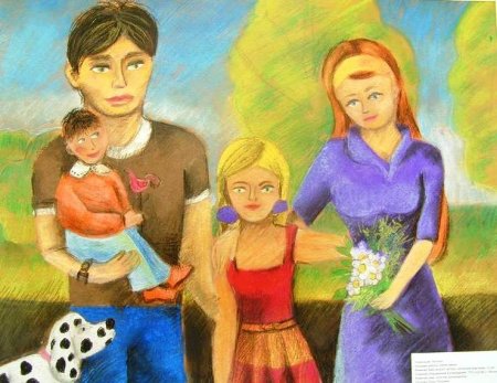 Семейный портрет цветными карандашами