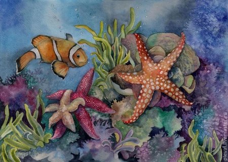 Морское дно акварелью