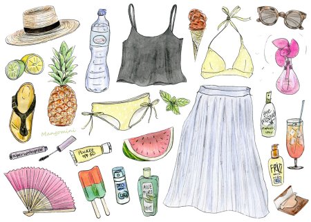 Нарисованная зимняя и летняя одежда модная