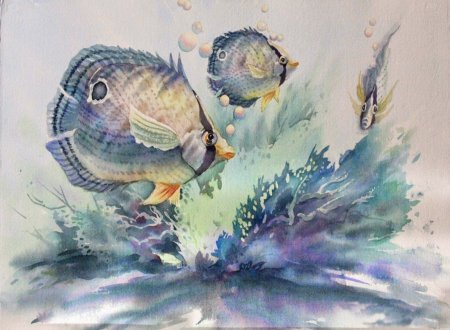 Рыбы акварелью