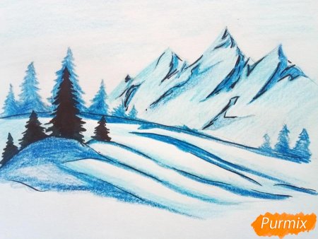 Зимний пейзаж для срисовывания