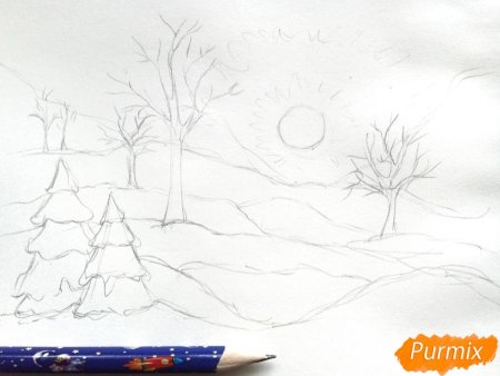 Новогодний пейзаж гуашью