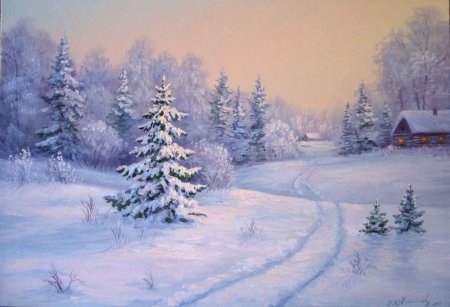 Зимний пейзаж гуашью