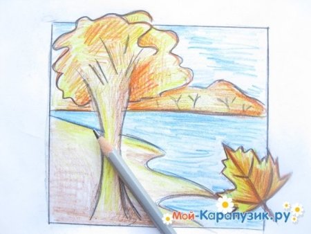 Рисунок на тему осенний пейзаж карандашом
