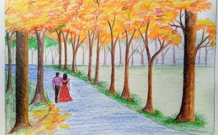 Осенний пейзаж цветными карандашами