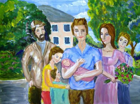 Семейный портрет цветными карандашами