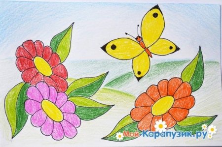 Пейзаж цветными карандашами для детей