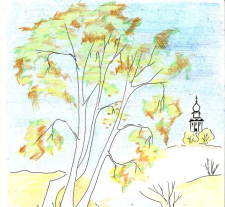 Осенний пейзаж карандашом