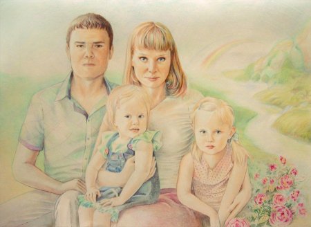 Семейный портрет цветными карандашами