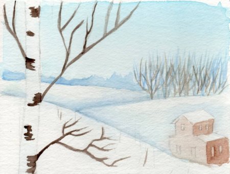 Этапы рисования зимнего пейзажа