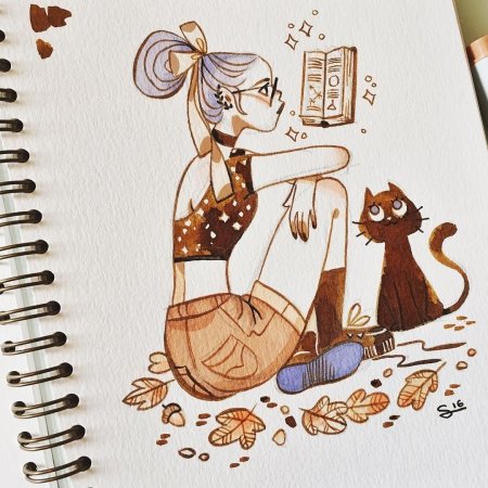 Рисунки девочек в скетчбуке