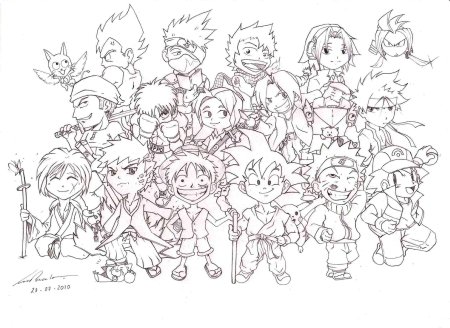 Раскраски аниме много персонажей