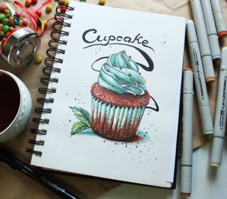 Пирожное рисунок маркерами