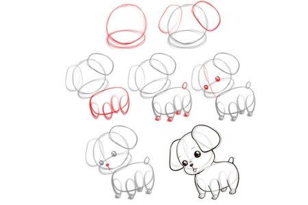 Поэтапное рисование щенка для детей