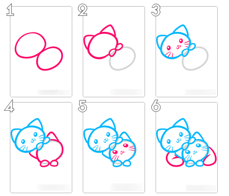 Пошаговое рисование котенка