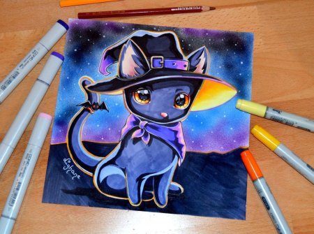 Кот маркерами