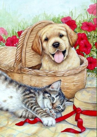 Картина котик и собачка