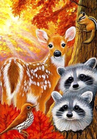 Животные в осеннем лесу рисунки