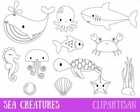 Раскраска милые морские обитатели