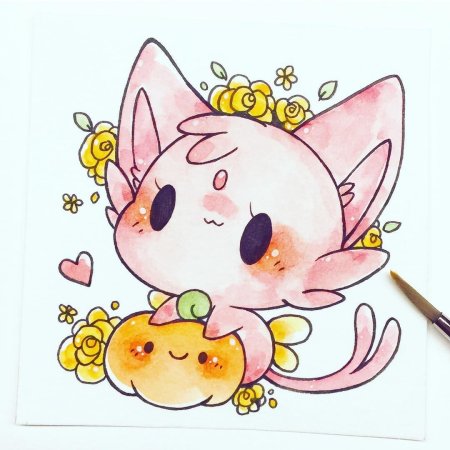 Кавайные рисунки акварелью