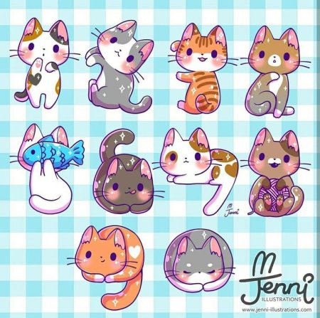 Кавайные наклейки котики