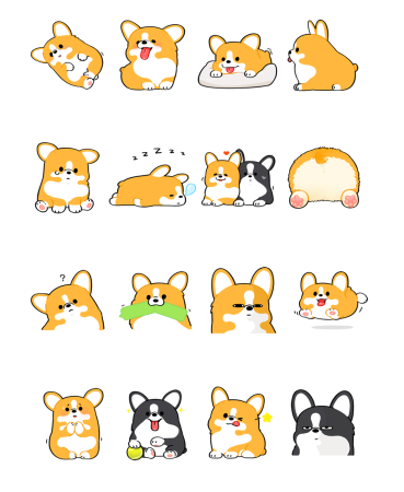 Корги Каваи Стикеры