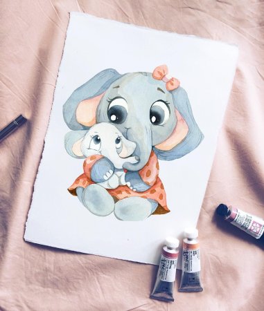 Милый Слоник акварель