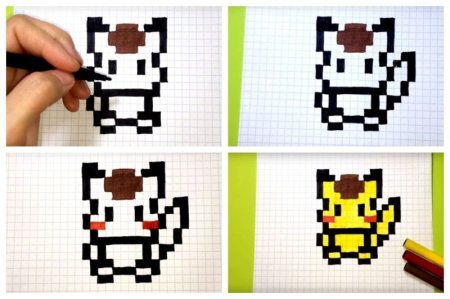 Рисование по клеткам Пикачу