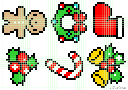 Рисунки по клеточкам новогодние