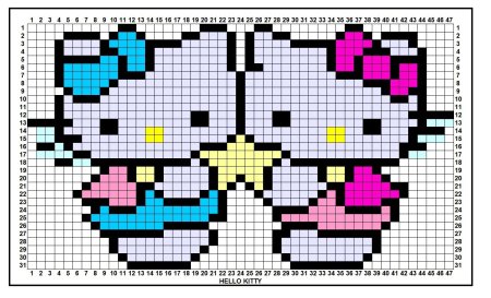 Хелло Китти по клеточкам в тетради маленькая