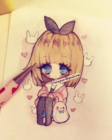 Кавайные девочки карандашом