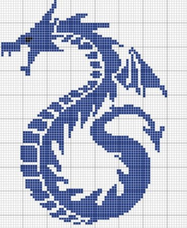 Монохромная вышивка дракон