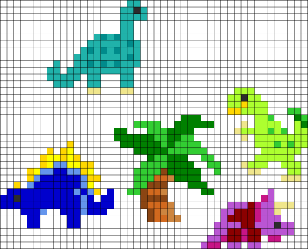 Рисование по клеткам динозавры