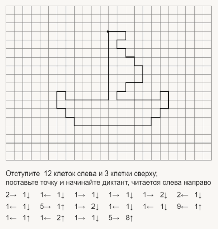 Графический диктант кораблик по клеточкам для дошкольников 6-7