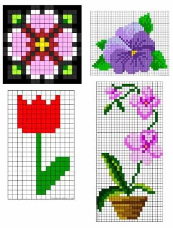 Цветы по клеточкам маленькие