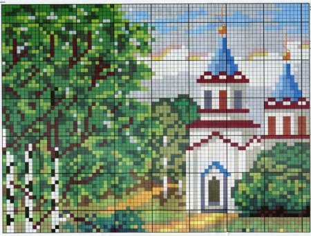 Вышивка крестиком природа и храм